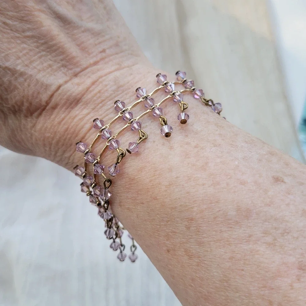 Vintage Y2K James Murray Signed Bracelet Purple Crystal Adj Chain Link Dainty‎